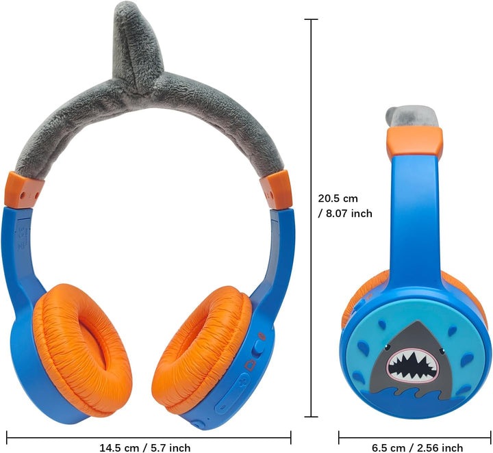 Bluetooth Kopfhörer Kinder, Shark Kinder Kopfhörer mit Kabel, Mikrofon, 85dB Lautstärkebegrenzung, 3