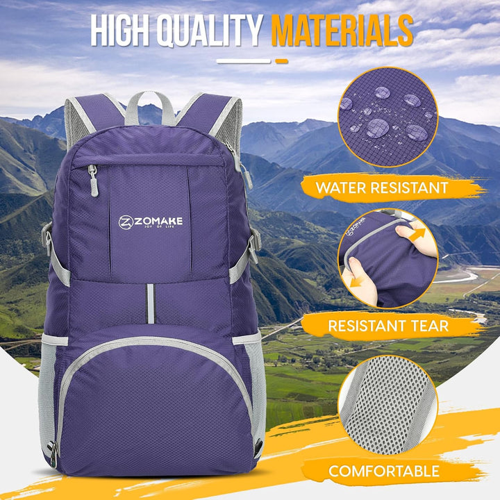 ZOMAKE 35 L Leicht Faltbarer Rucksack Packbare Backpacks, Kleiner Rucksäcke Wanderrucksack Wasserdic