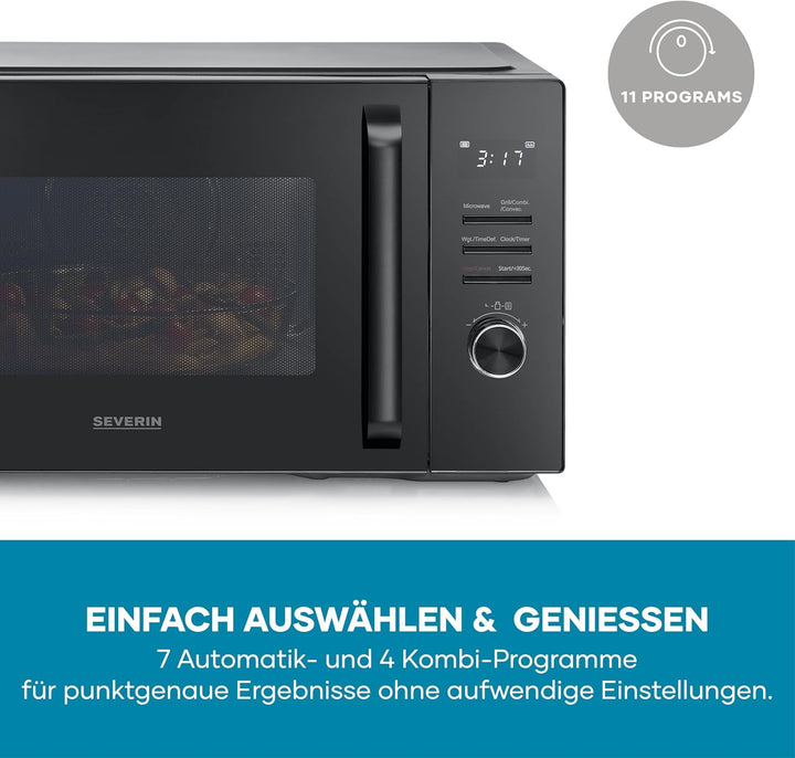 Severin Mikrowelle mit Grill und Heissluft-Funktion bis 240°C, Heissluftfritteuse, Backofen, 95 min