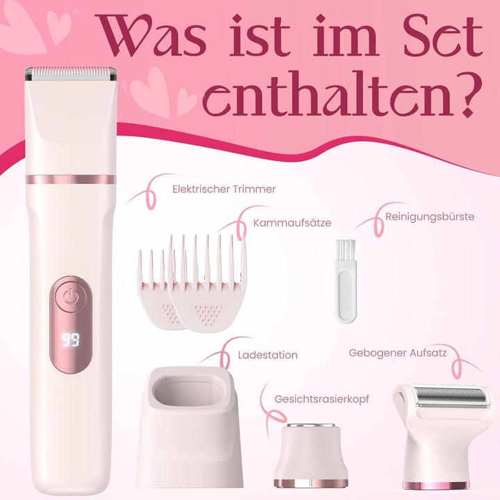 Rasierer Damen, 3-in-1 Intimrasierer für Frauen, für Körper &amp; Bikinizone Trimmer, Gesichtshaarentfer