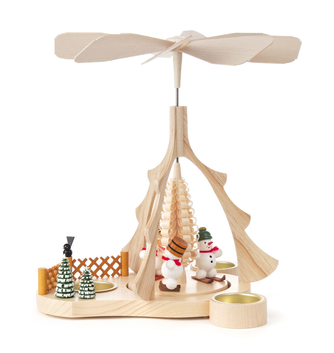 Pyramide in Tannen-Form mit Schneemännern, für Teelichte, von DREGENO SEIFFEN 26 cm – Original erzge