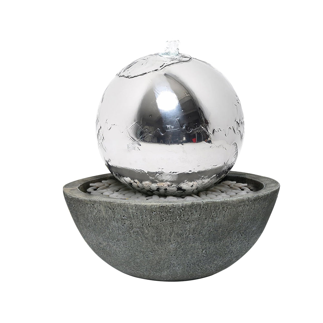 Köhko 30 cm Kugelbrunnen 21008 aus Edelstahl mit LED-Beleuchtung und Harzbecken Durchmesser = 30 cm