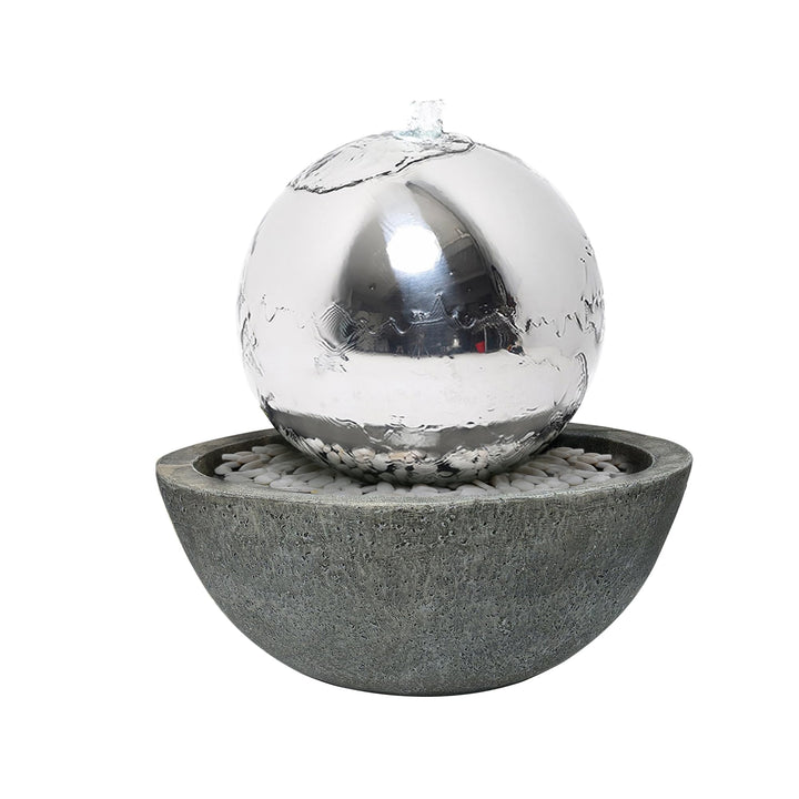 Köhko 30 cm Kugelbrunnen 21008 aus Edelstahl mit LED-Beleuchtung und Harzbecken Durchmesser = 30 cm