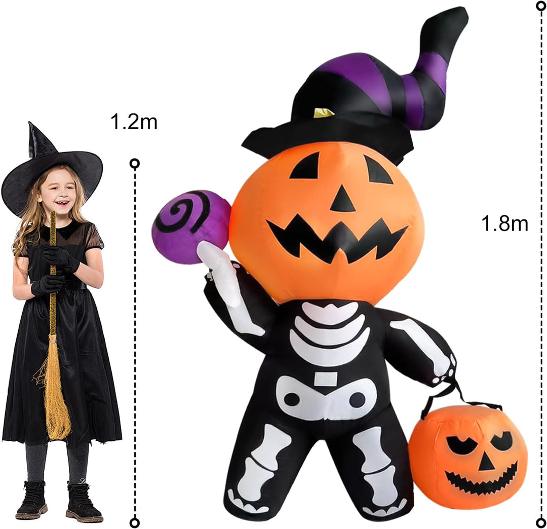 OHMG 180cm Halloween Aufblasbar Dekoration mit LED-Lichtern,Halloween Deko Aufblasbarer Kürbis Spinn