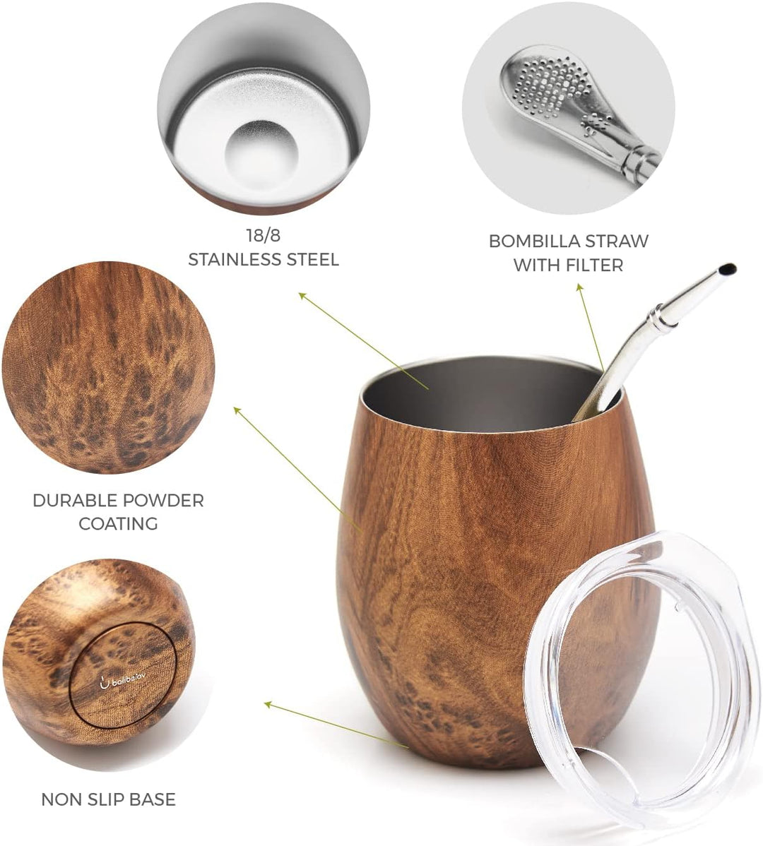 balibetov Mate Becher Set (2 Yerba Mate teebecher set, 5 pcs) - enthält Zwei Doppelwandiger 18/8 Ede