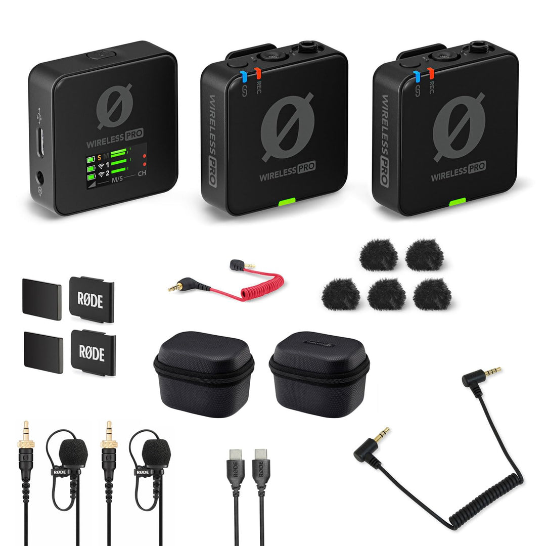 Rode Wireless Pro Digitales 2-Kanal Drahtlos-Mikrofonset + keepdrum ADP07 TRRS-TRS-Adapter