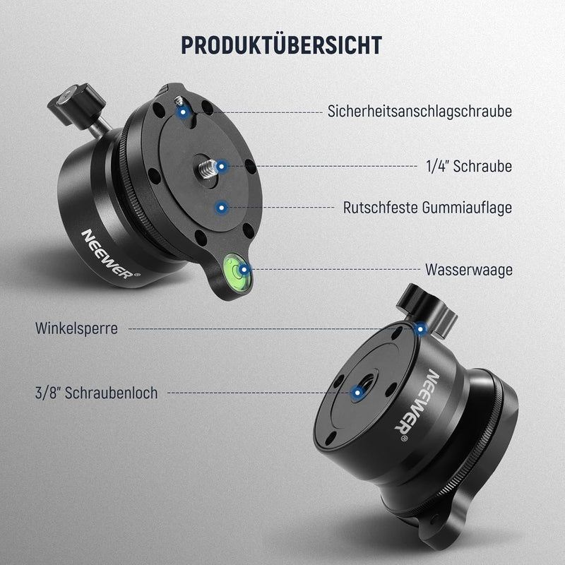 NEEWER Stativ Nivellierungsbasis (⌀50mm) Kamera Nivellierer, Wasserwaage, Aluminium Einstellplatte m