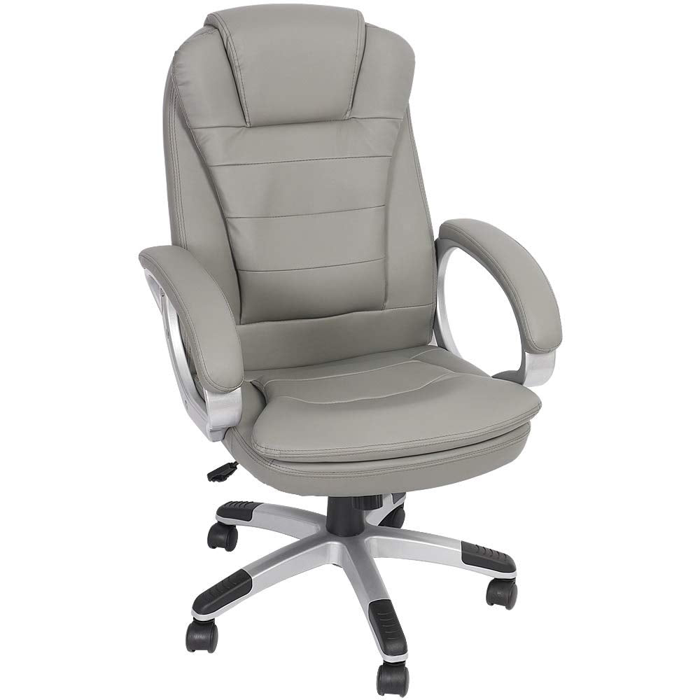 Melko Bürostuhl ergonomisch Bürodrehstuhl mit Armlehne Gamingstuhl Grau PU-Leder Chefsessel 120 kg B