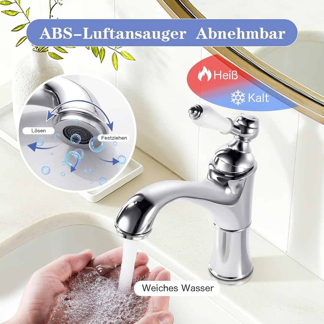 Wasserhahn Bad Chrom, Waschtischarmatur Mischbatterie Waschbecken Armaturen, Einhebel-Badezimmer mit