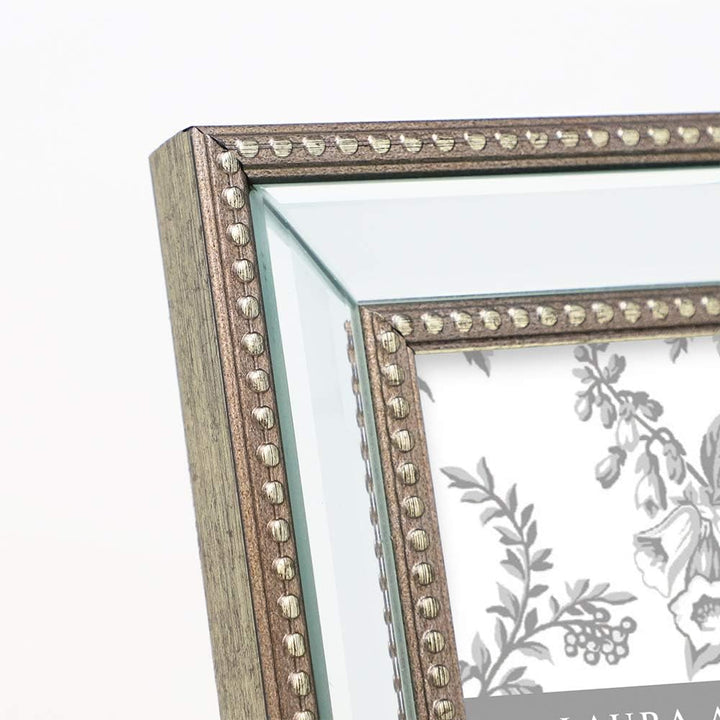 Laura Ashley Bilderrahmen, 10,2 x 10,2 cm, champagnerfarben, klassischer Spiegelrahmen mit Perlenran