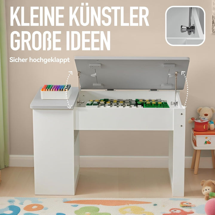 kindertisch mit 2 stühlen,Multifunktion Spielen Malen Lesen, 4 Wechselplatten, verstellbar & kippsic