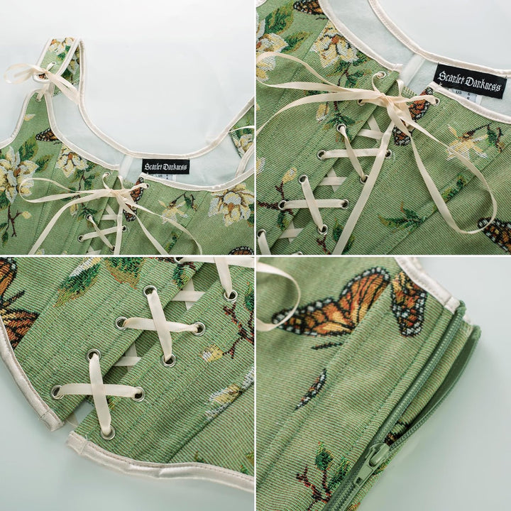 SCARLET DARKNESS Corset Tops for Women Renaissance Lace Up Floral Overbust Boned Bustier Bodice 6 Gr