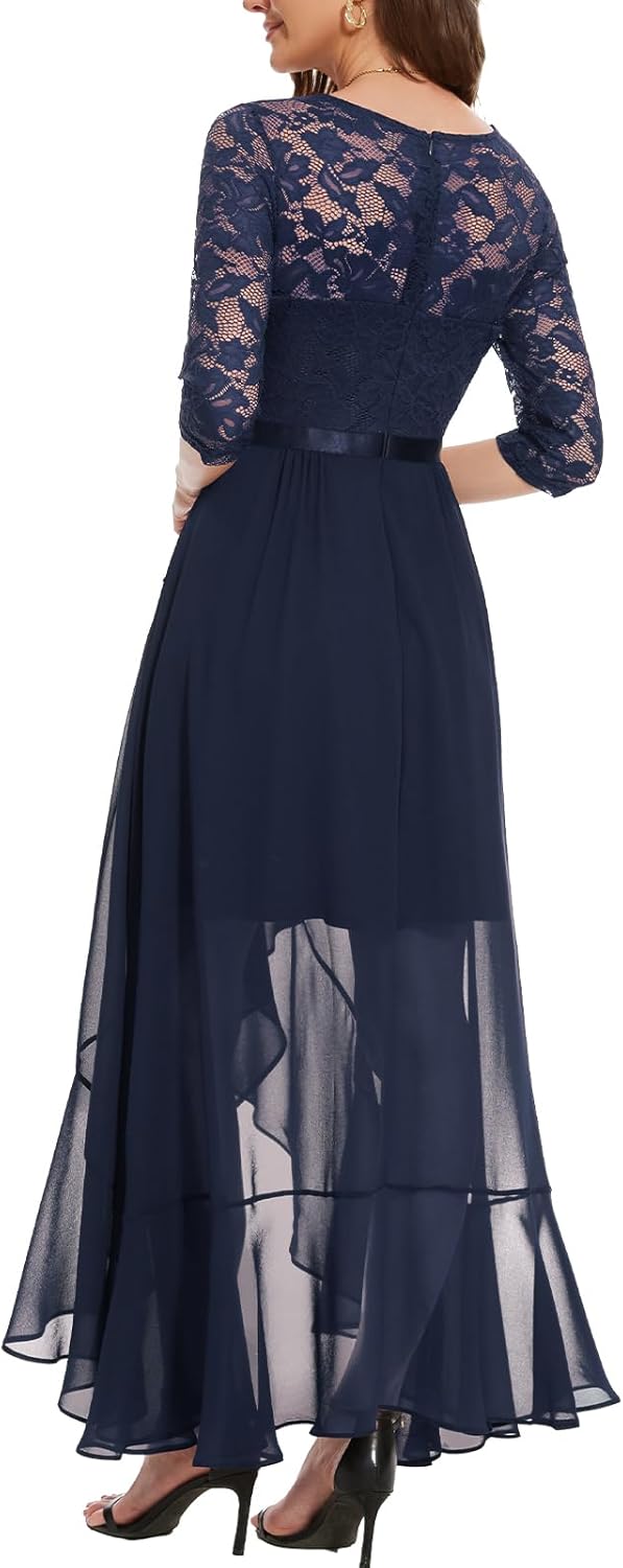 Bbonlinedress Abendkleider elegant für Hochzeit Spitzenkleid Chiffon Hi-Lo Kleid Brautjunferkleid Br