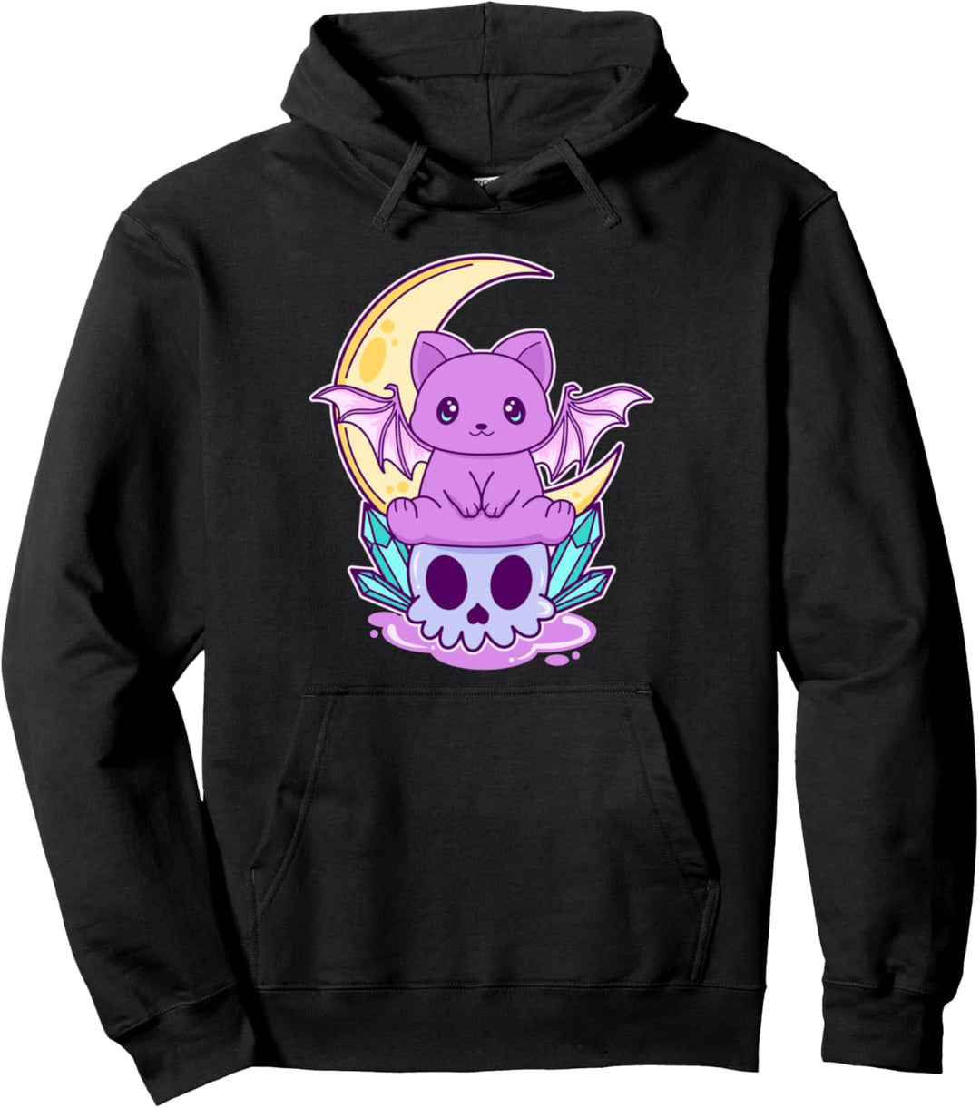 Kawaii Pastel Goth Bat Cat mit ästhetischen Kristallen Pullover Hoodie