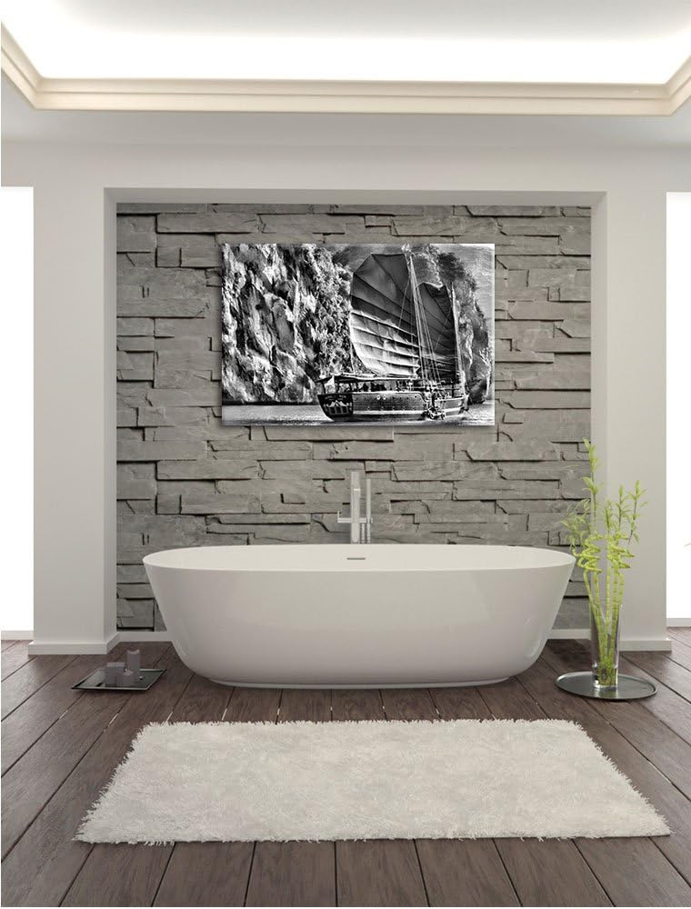 Pixxprint Segelschiff im Sonnenuntergang 100x70cm Leinwandbild Wandbild Kunstdruck, 100x70