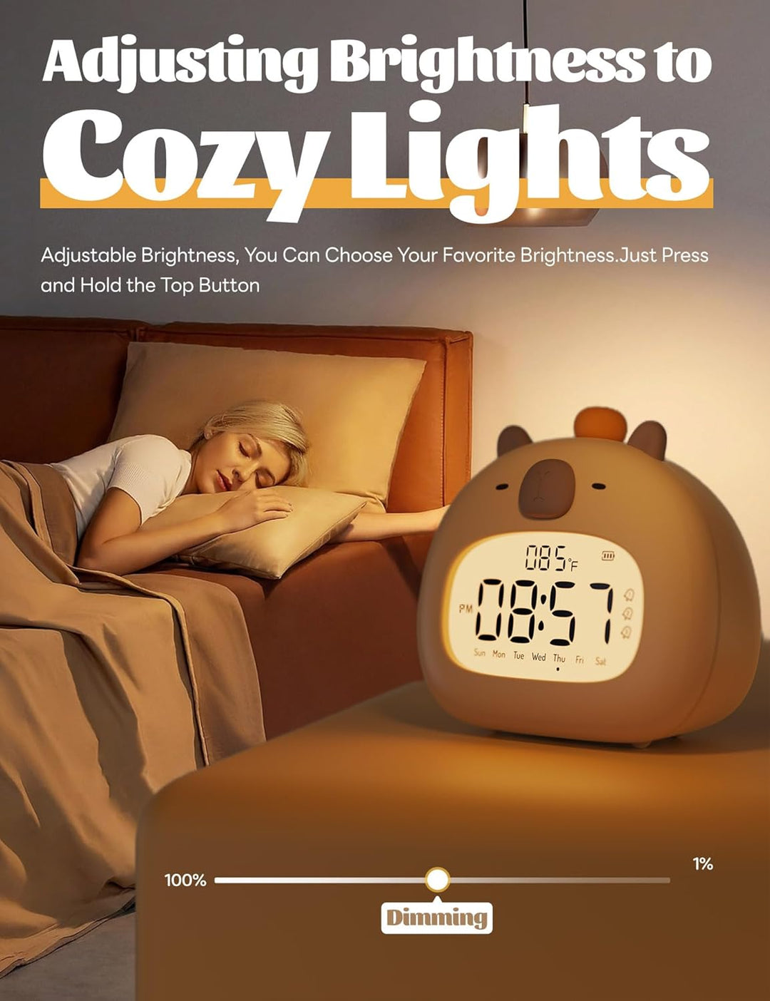 IHALO Capybara Wecker Digital, Wecker Kinder mit Nachtlicht, LED-Display, Ok to Wake 2 Alarme, Woche