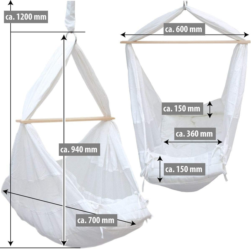 AMANKA Baby Federwiege mit 100cm Kette - Schwerlast Deckenhaken - Hängematte mit Feder und Matratze