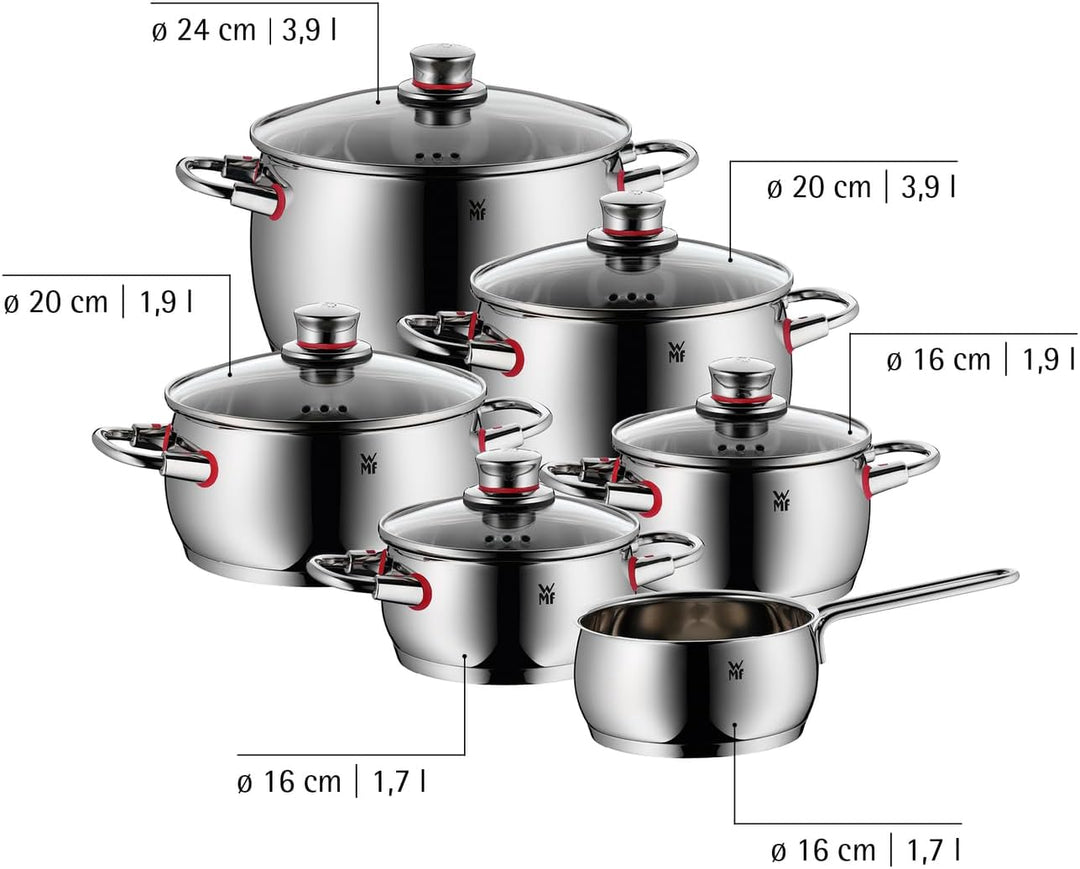 WMF Quality One Topfset Induktion 6-teilig, Kochtopf Set mit Glasdeckel, Cromargan Edelstahl poliert