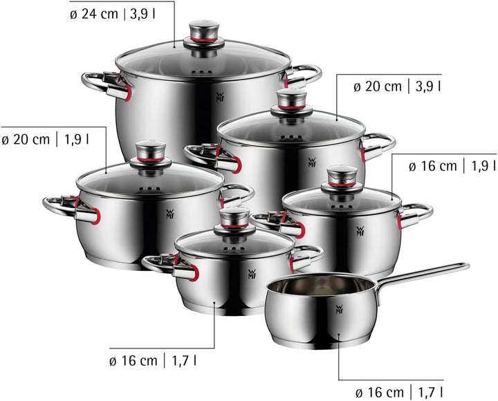 WMF Quality One Topfset Induktion 6-teilig, Kochtopf Set mit Glasdeckel, Cromargan Edelstahl poliert