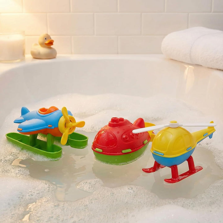Toyland® 3er-Pack – 16 cm (6 Zoll) grosser bunter Spielzeug-Helikopter, U-Boot & Wasserflugzeug – Sc