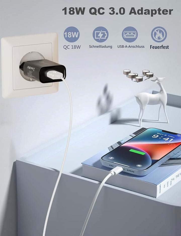 18W/3A USB Ladegerät Stecker Schnellladegerät Quick Charge 3.0 Ladeadapter Universal Netzteil für Sa