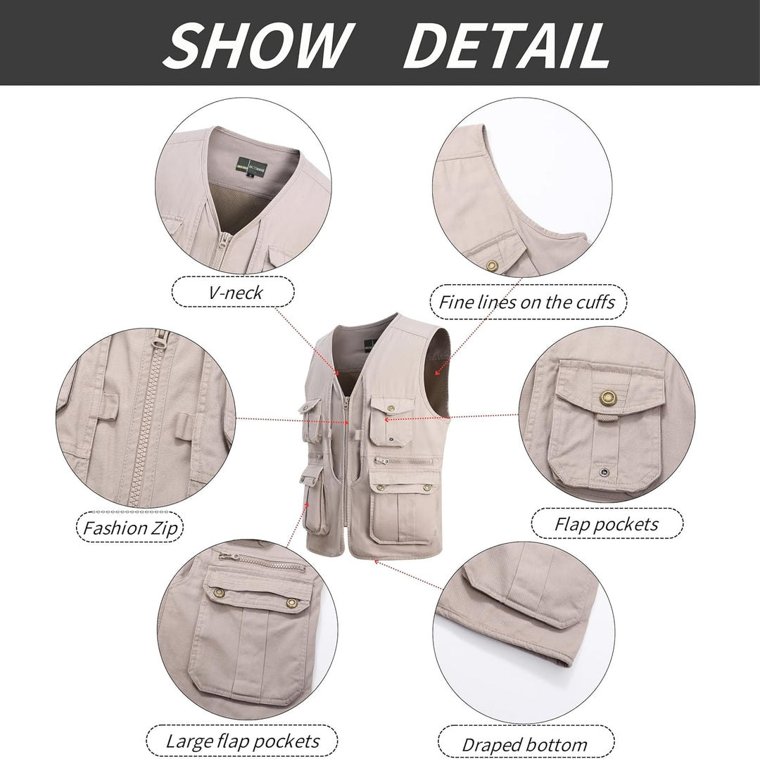 Herren Outdoor Weste Anglerweste mit Vielen Taschen Freizeit Jagd Herrenwesten Sommer Camping Multif