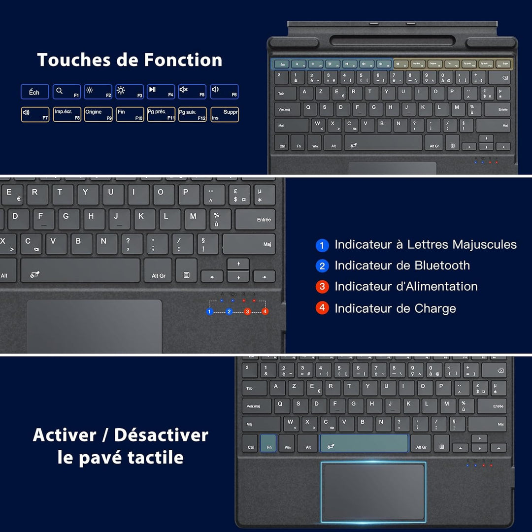 MoKo French Touchpad Bluetooth Tastatur für 13 Zoll Microsoft Surface Pro 11/ Pro 10/ Pro 9/ Pro 8/