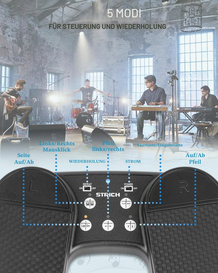 STRICH Drahtloser Page Turner Pedal für iPad, Wiederaufladbares Musikseitenumblätter-Pedal, 5 Modi,