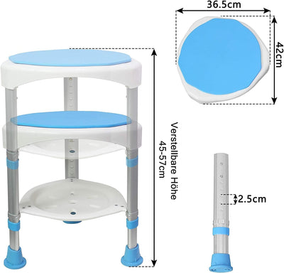 LZQ Duschhocker Duschstuhl Badhocker 360° Drehbar Badsitz und 45-57cm Höhenverstellbar Anti-Rutsch D