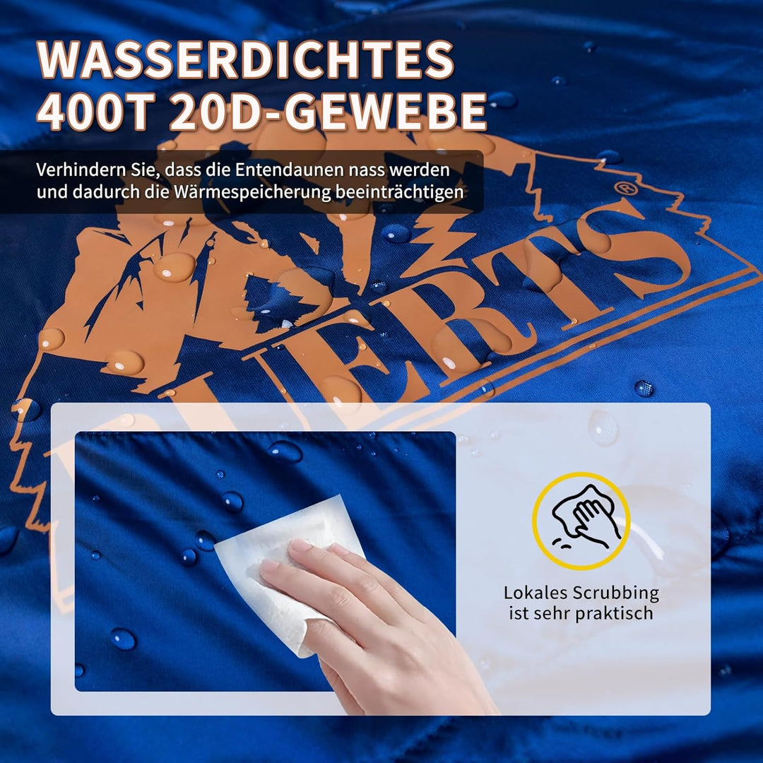 Winter-Daunenschlafsack, für 0 bis -24°C kaltes Wetter. Ultraleichter Mumien-Schlafsack, für Erwachs