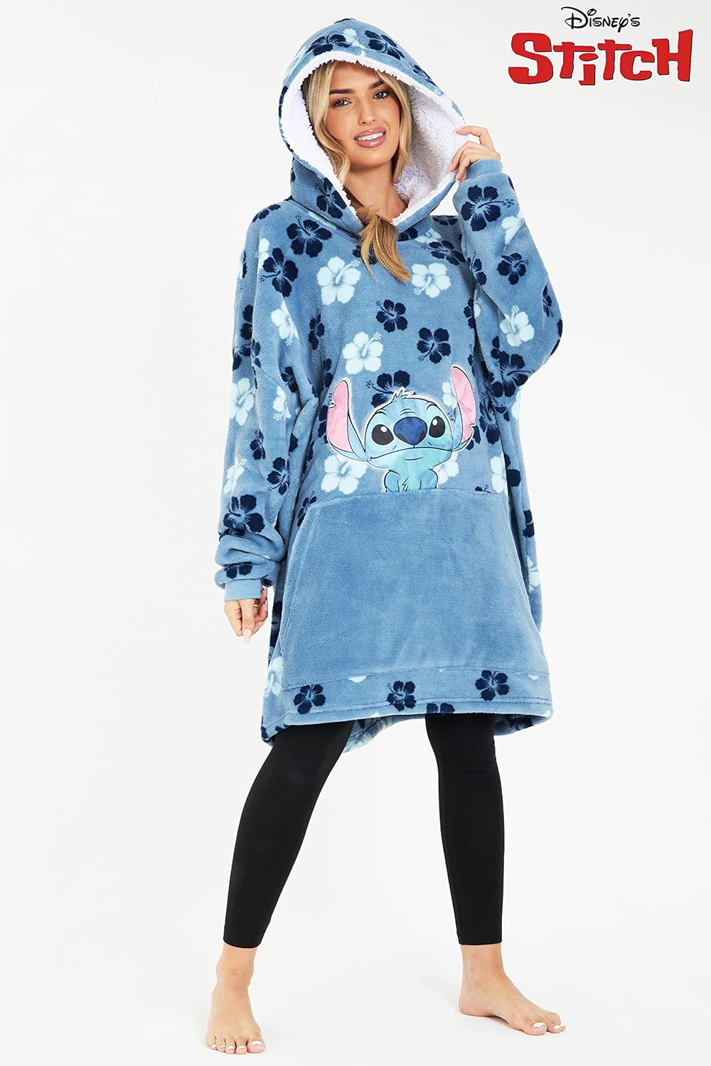 Disney Übergrosse Hoodie Decke Damen Stitch Oversized Kapuzenpullover Madchen Blau