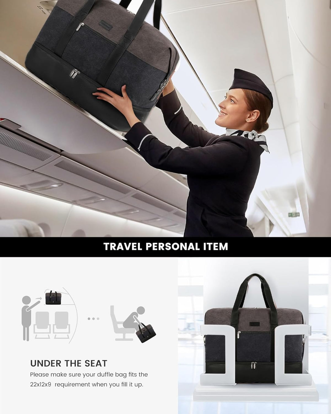 LOVEVOOK Reisetasche Weekender Herren Gross, 56L Handgepäck Tasche Für Flugzeug, Sporttasche Duffle
