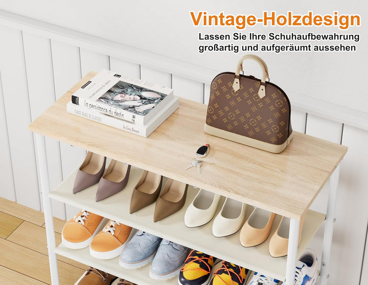 HOMIDEC Schuhregal,5-Ebenen Schuhablage mit Holzbrett als oberstes Regal,Schuhaufbewahrung für 15-20