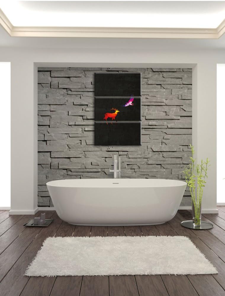 Pixxprint Hirsch und Adler als Leinwandbild/Grösse: 3 Teilig (120x80) cm/Wandbild/Kunstdruck/fertig