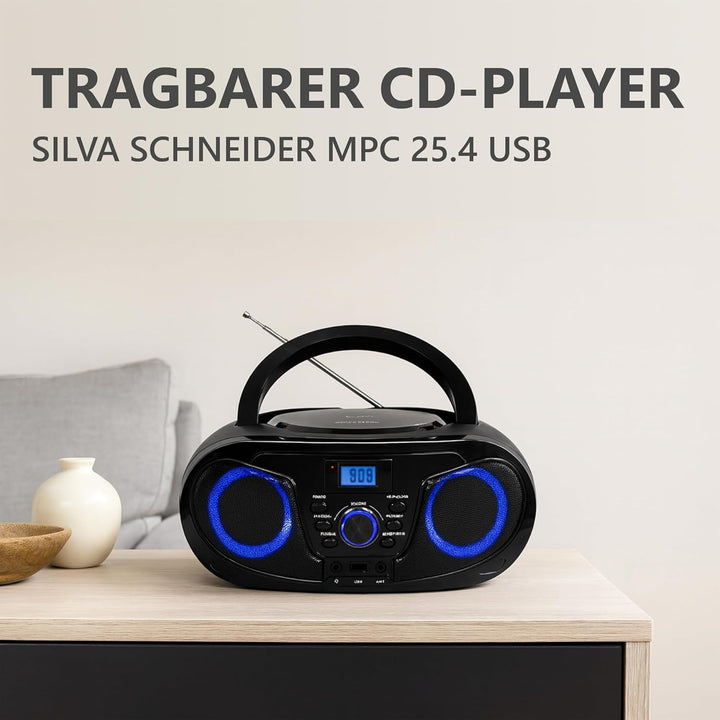 Silva Schneider MPC 25.4 USB – Tragbarer CD-Player mit UKW-Radio, USB für MP3, AUX & Kopfhöreranschl