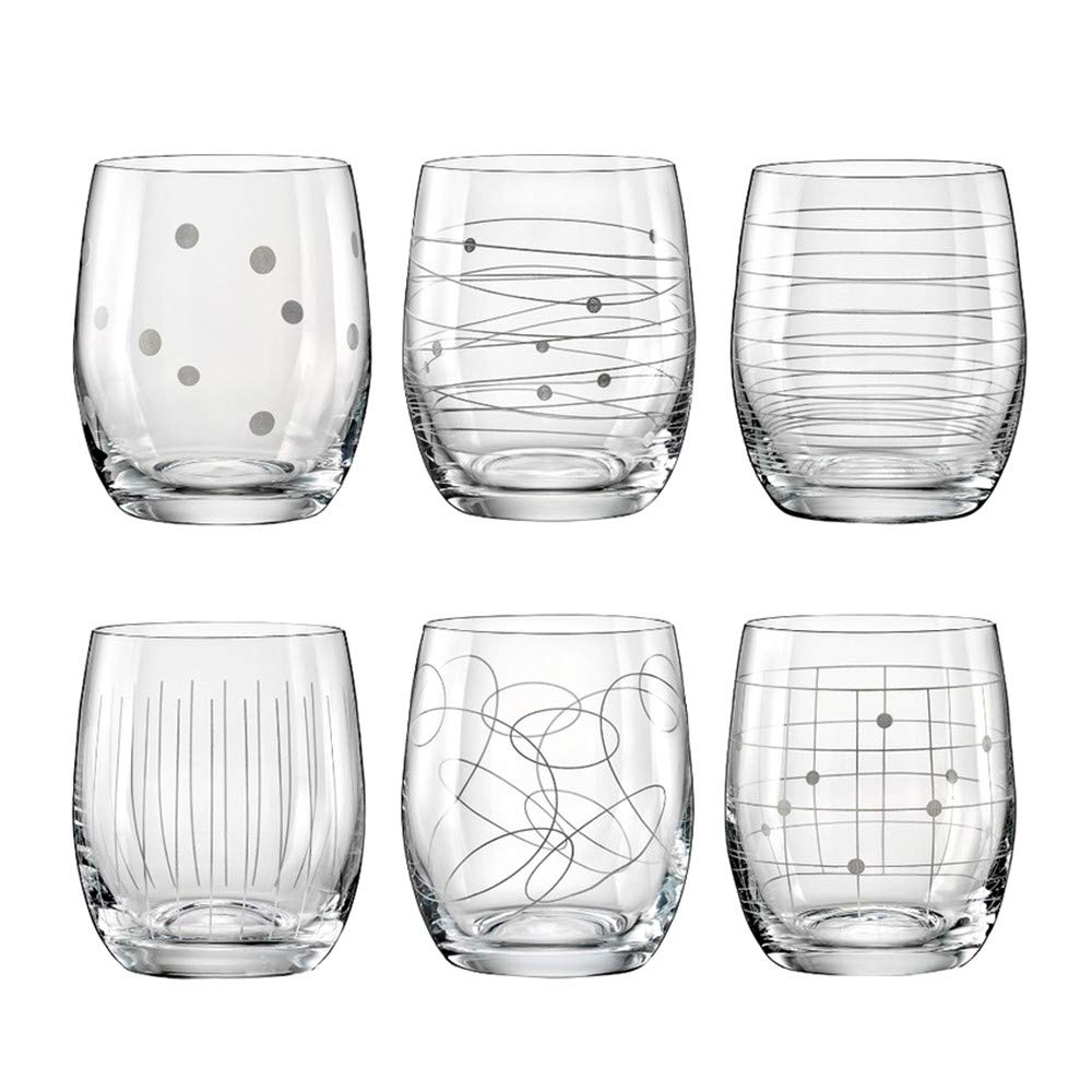 Bohemia Kristallgläser Elemente - 6 Einheiten - Mit Unterschiedlichen Dekorationen, Wasserglas 6 X 3