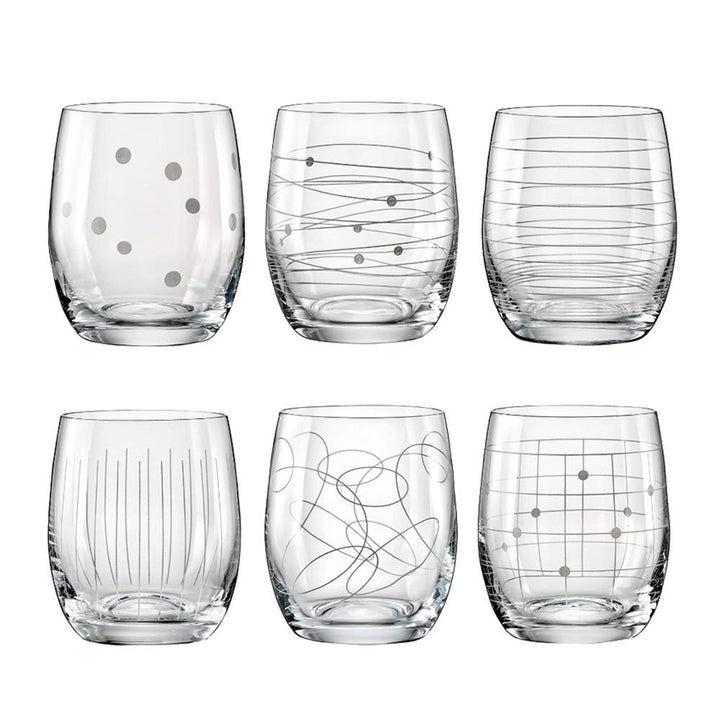 Bohemia Kristallgläser Elemente - 6 Einheiten - Mit Unterschiedlichen Dekorationen, Wasserglas 6 X 3