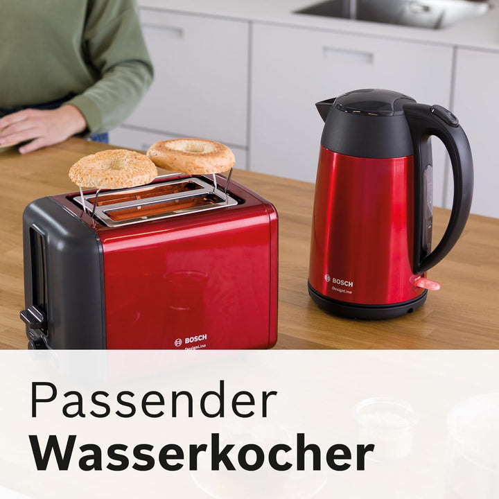 Bosch Kompakt Toaster DesignLine TAT3P424DE, integrierter Edelstahl-Brötchenaufsatz, mit Abschaltaut