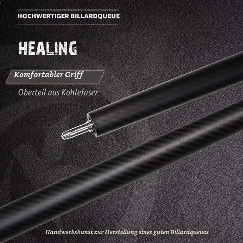 OKHEALING Carbon Fibre Billardqueue, 147cm, 12.4mm Kopf, für Amateur und Profi Billardspieler (mit H