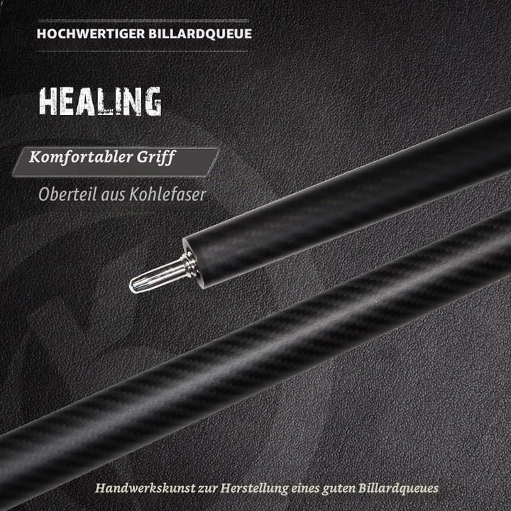 OKHEALING Carbon Fibre Billardqueue, 147cm, 12.4mm Kopf, für Amateur und Profi Billardspieler (mit H