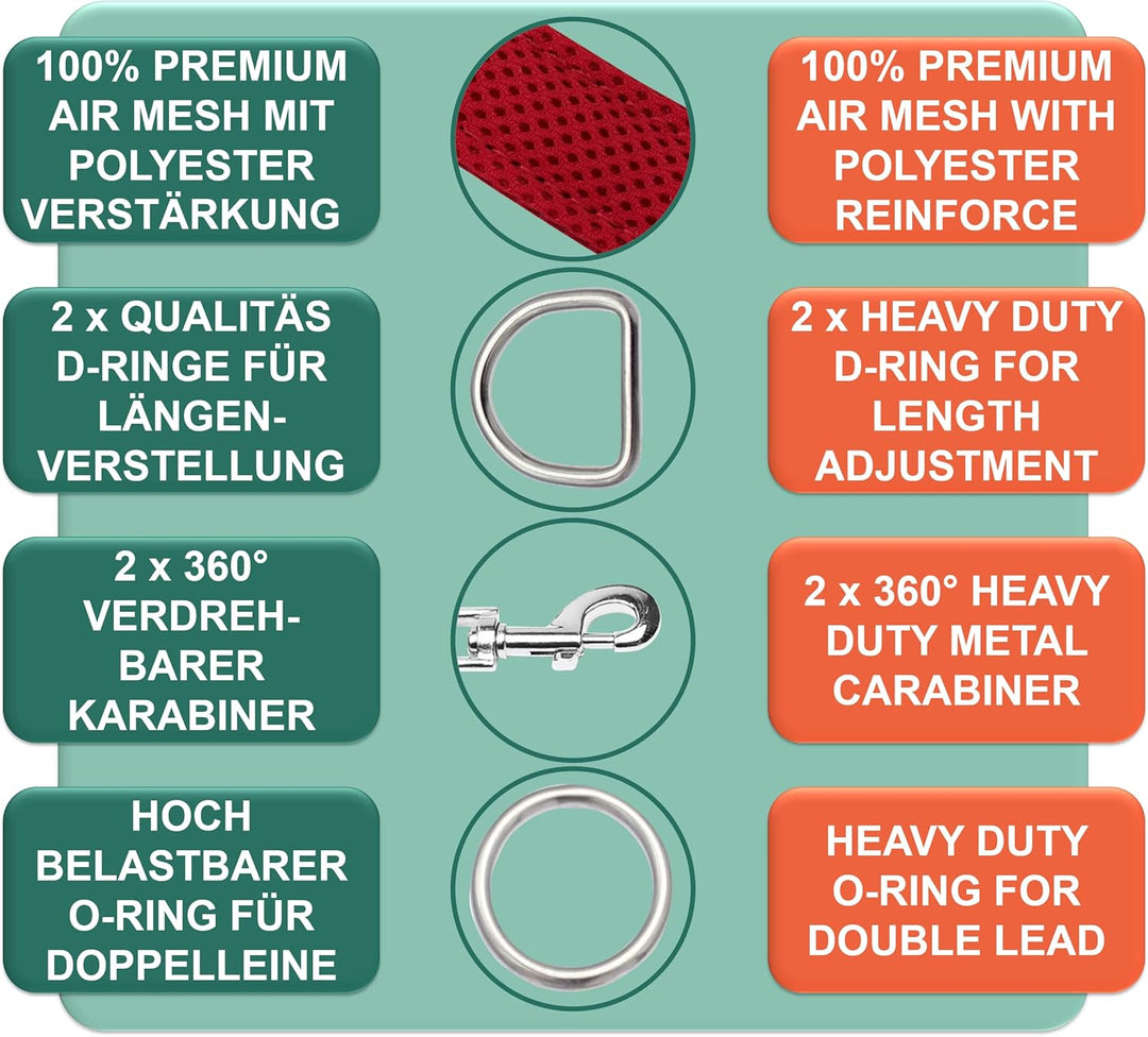 DEY - Premium Hundeleine Air Mesh 2m | 3fach Verstellbar | für Kleine, Mittelgrosse u. Grosse Hunde