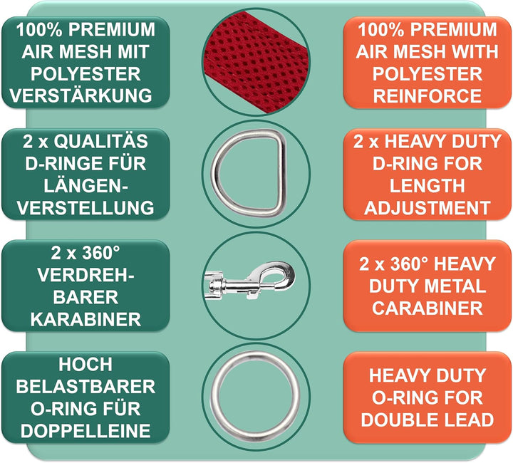 DEY - Premium Hundeleine Air Mesh 2m | 3fach Verstellbar | für Kleine, Mittelgrosse u. Grosse Hunde