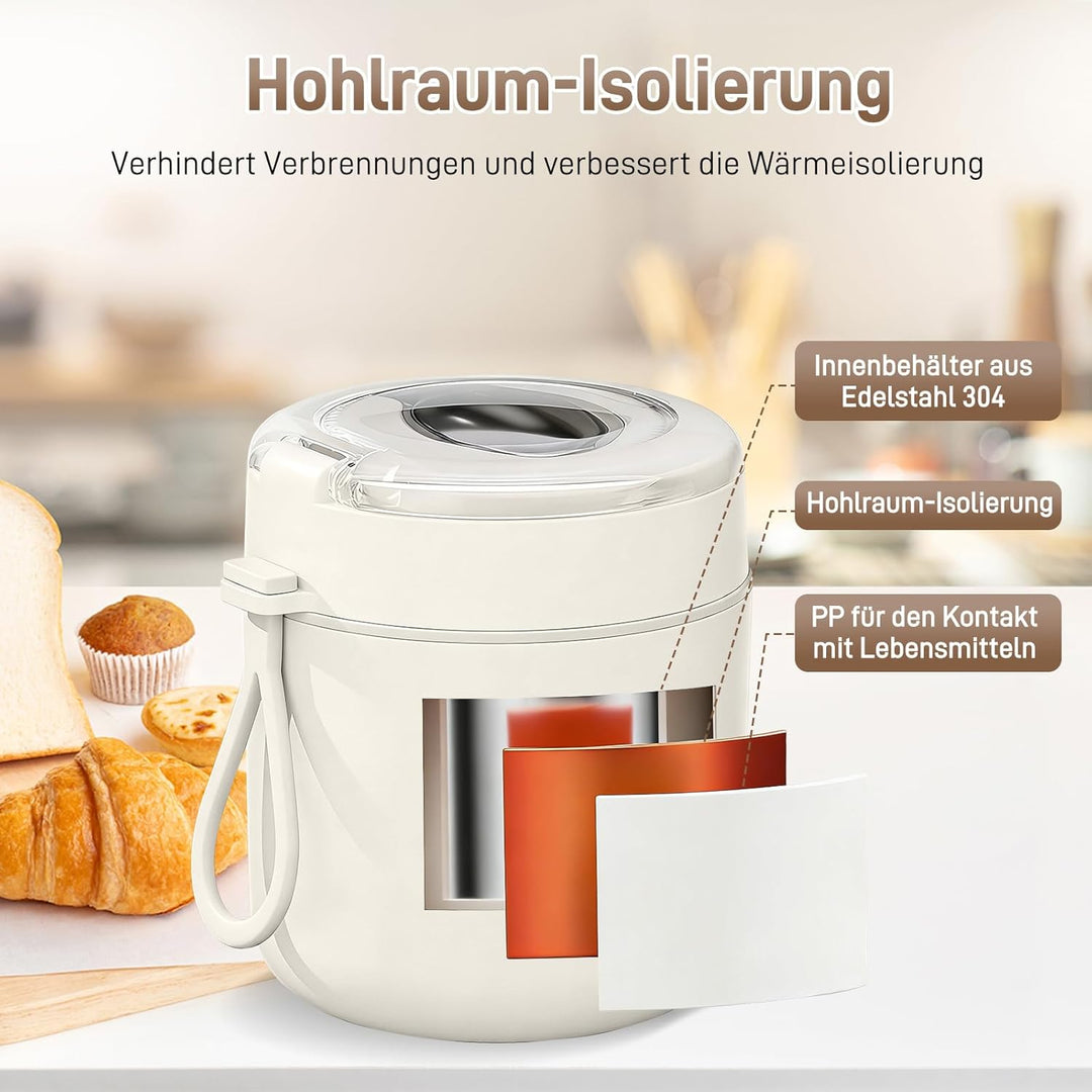 Thermobehälter für Essen 500ml, Overnight Oats Behälter aus Edelstahl, Auslaufsicherer Müslibecher m