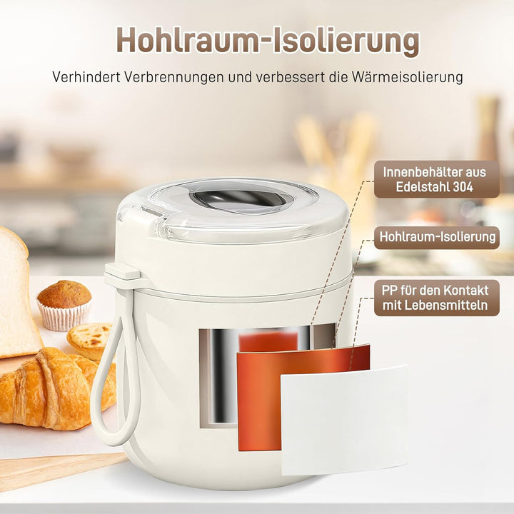 Thermobehälter für Essen 500ml, Overnight Oats Behälter aus Edelstahl, Auslaufsicherer Müslibecher m
