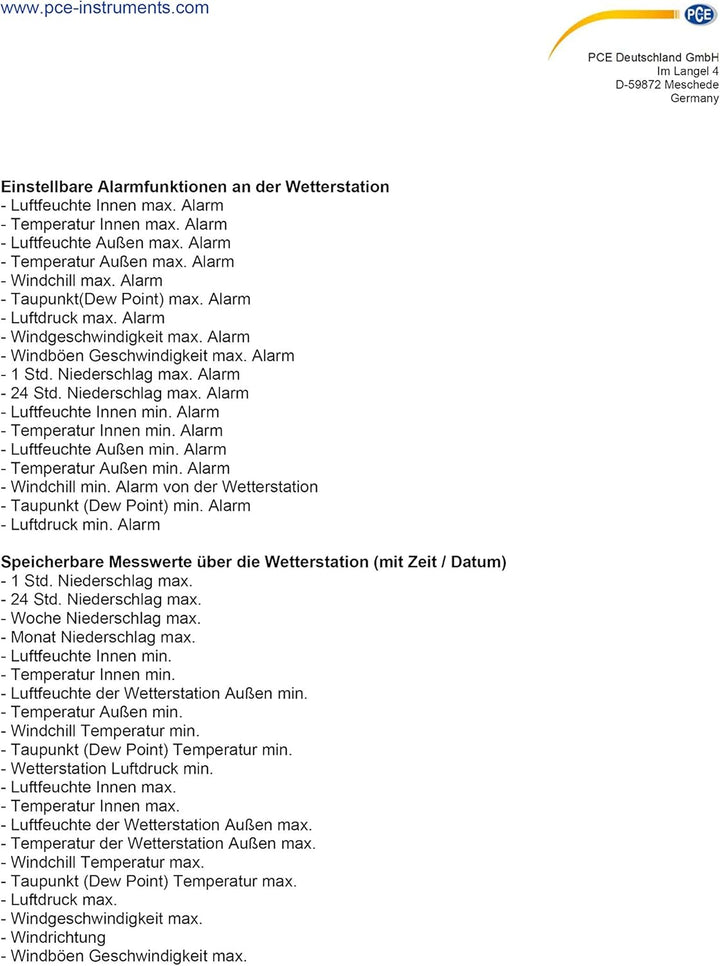 PCE Instruments PCE-FWS 20N PCE-FWS 20N Funk-Wetterstation