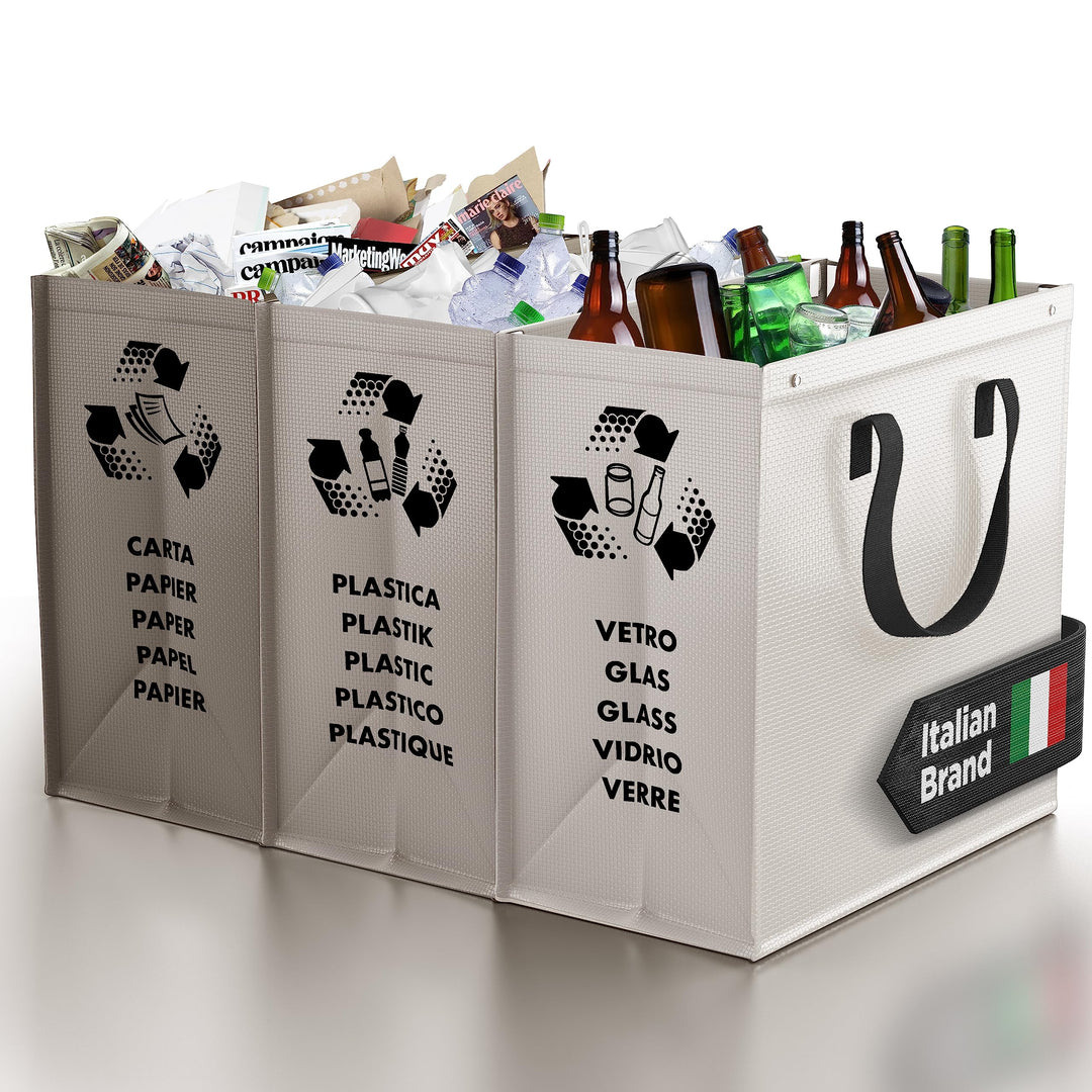 PTMS® Mülltrennsystem Taschen für Papier, Glas und Plastik - Umweltfreundliche Mülleimer 3 Fächer -