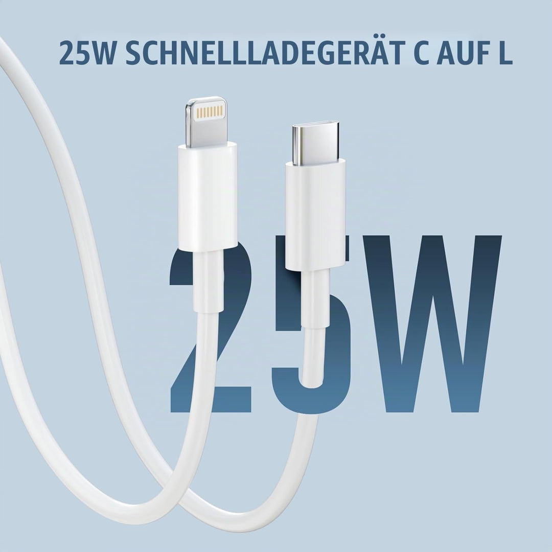 25W 3 Pack für iPhone Schnellladegerät und Ladekabel, USB C Ladegerät 2M Schnellladekabel Stecker Ne