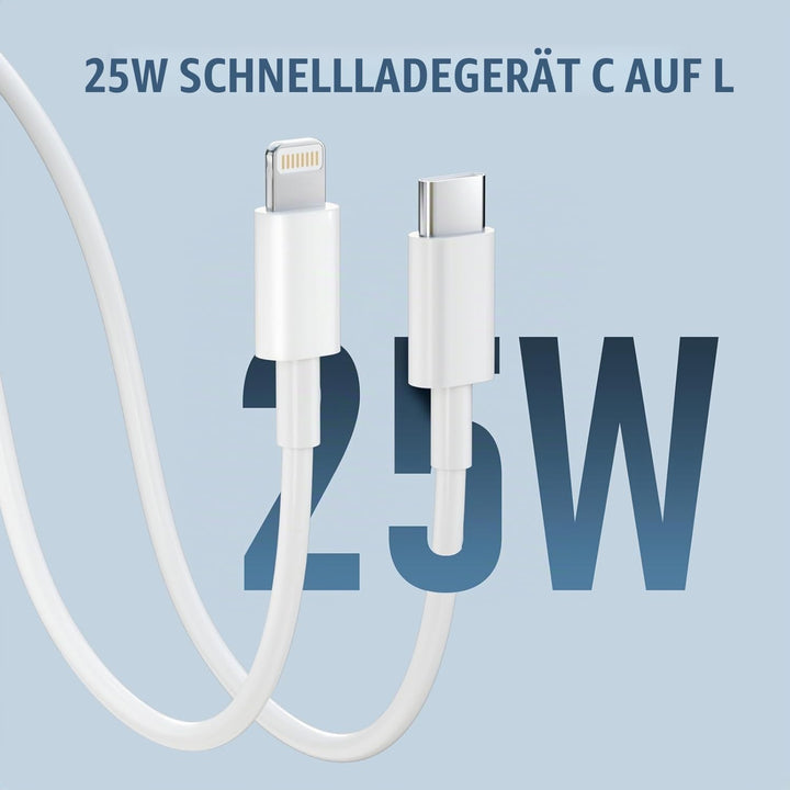 25W 3 Pack für iPhone Schnellladegerät und Ladekabel, USB C Ladegerät 2M Schnellladekabel Stecker Ne
