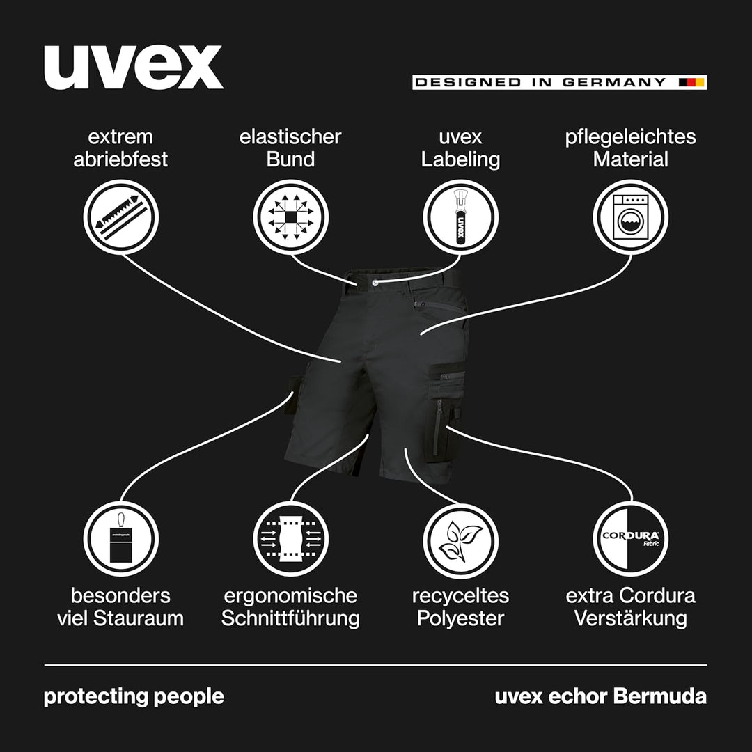 uvex echor Arbeitsshorts - Kurze Premium Arbeitshose - Herren-Cargohose - Stretch-Bund, leicht, elas