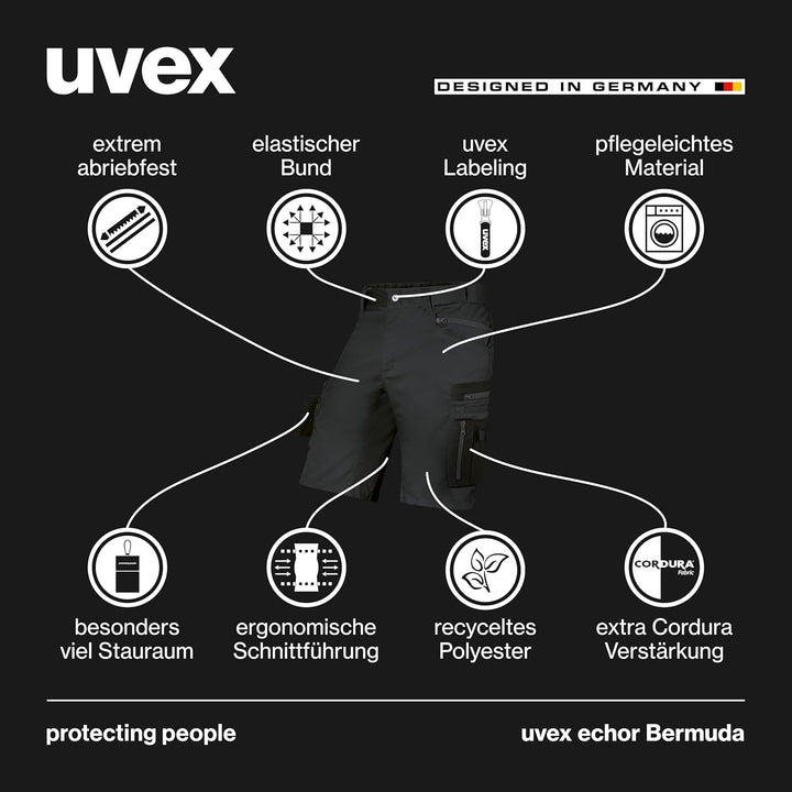 uvex echor Arbeitsshorts - Kurze Premium Arbeitshose - Herren-Cargohose - Stretch-Bund, leicht, elas